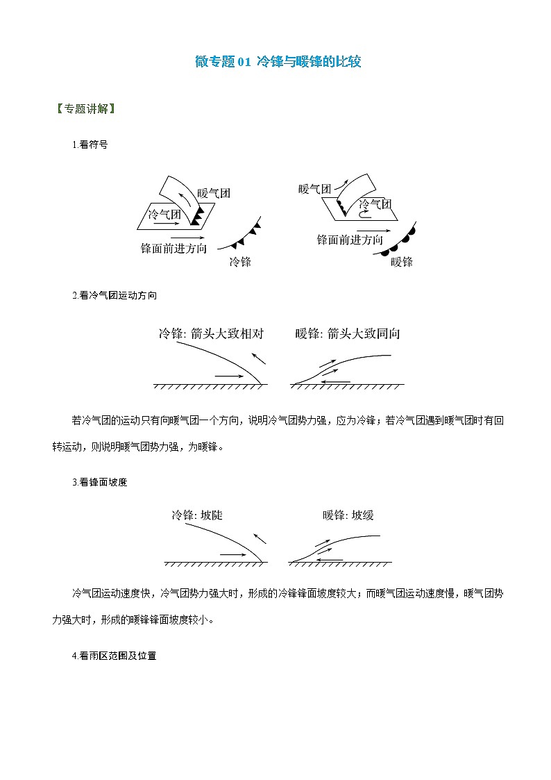 2023年高考地理二轮复习专题04气候分布规律微专题01冷锋与暖锋的比较学案第1页