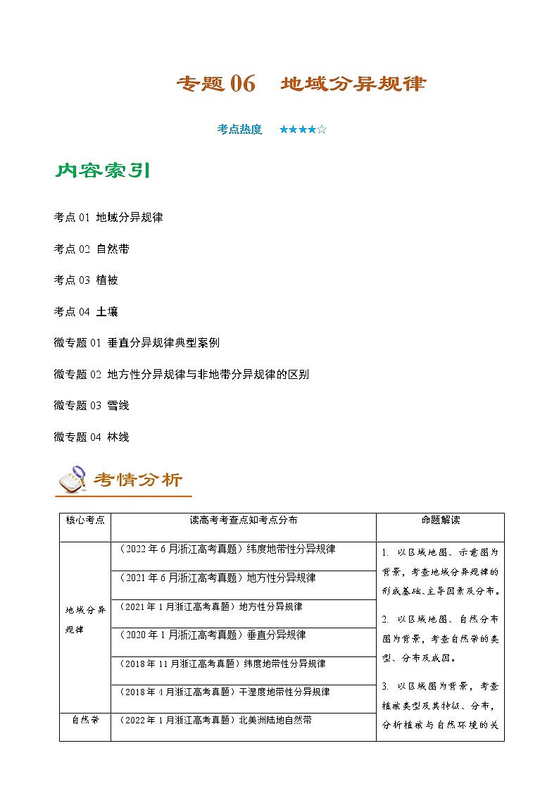 2023年高考地理二轮复习专题06地域分异规律（教学案）第1页