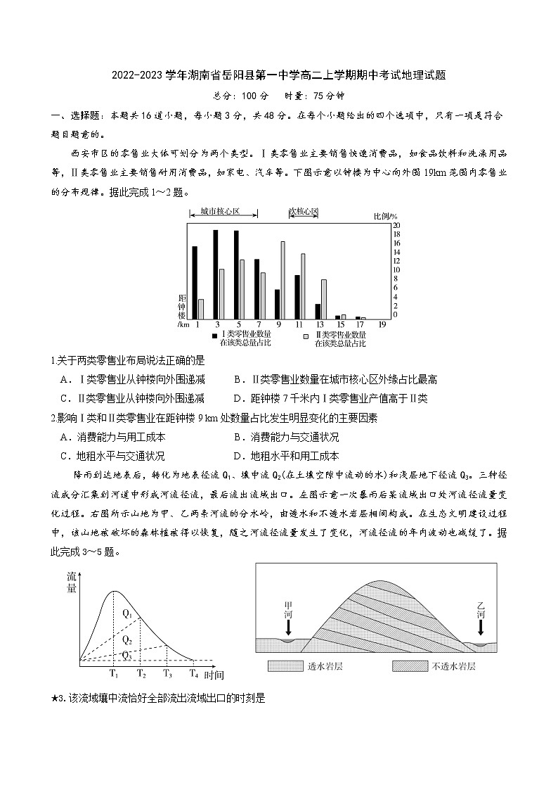 2022-2023学年湖南省岳阳县第一中学高二上学期期中考试地理试题（Word版）第1页