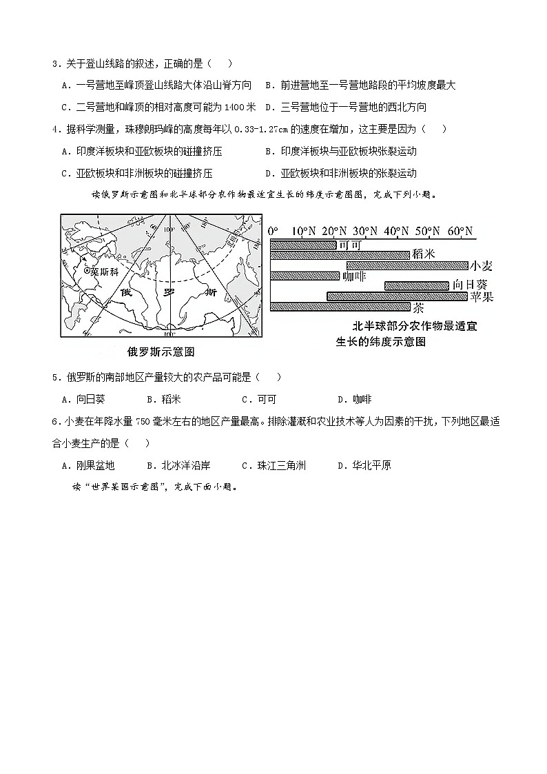 2021年秋季高一新生入学分班考试地理试卷（原题版）第2页