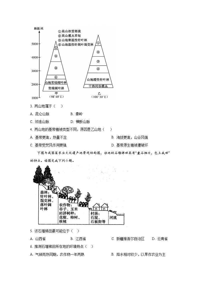 2021-2022学年辽宁省本溪市高级中学高二下学期寒假验收考试（开学考试）地理试题（Word版）02