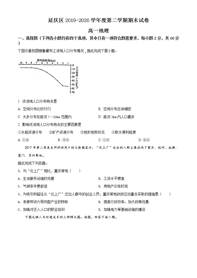 精品解析：北京市延庆区2019-2020学年高一下学期期末地理试题01