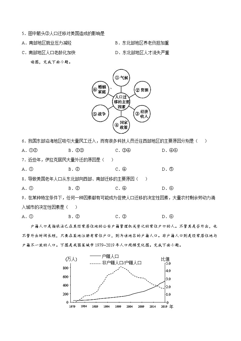 1.2 人口迁移（同步练习）精编高一地理同步备课系列（鲁教版2019必修第二册）（原卷版）第2页