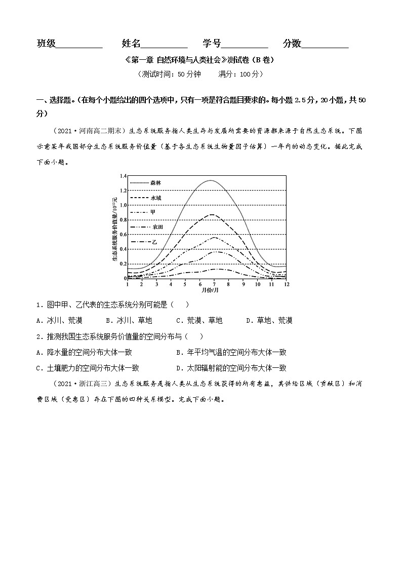 第一章 自然环境与人类社会（能力提升卷）原卷版第1页