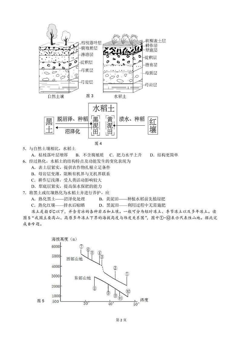 2023届江苏省扬州市高三上学期期末考试地理试卷 PDF版第2页
