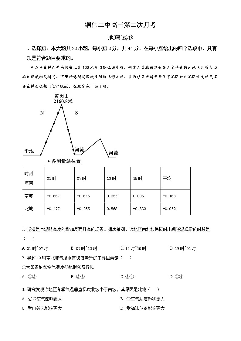贵州省铜仁市第二中学2022-2023学年高三上学期第二次月考地理试题第1页