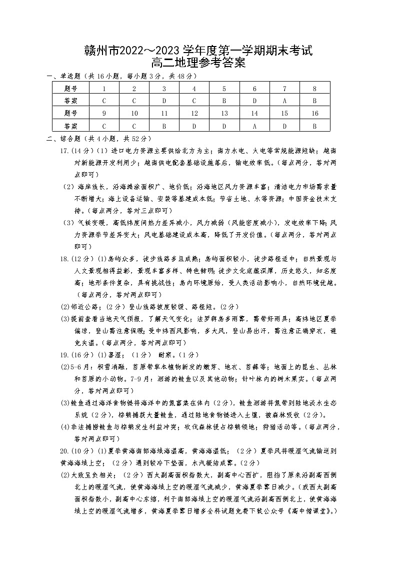 2023赣州高二上学期期末考试地理试题扫描版含答案01