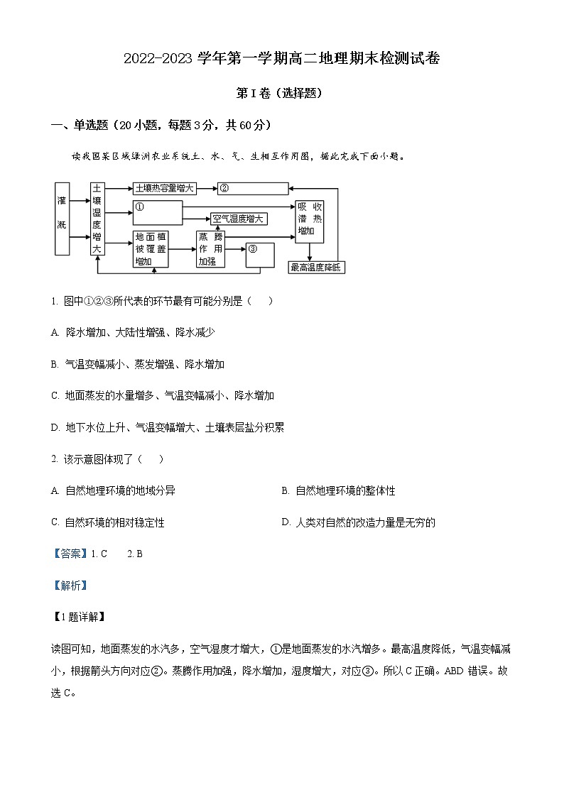 天津市九十六中学2022-2023学年高二上学期期末地理试题含解析第1页