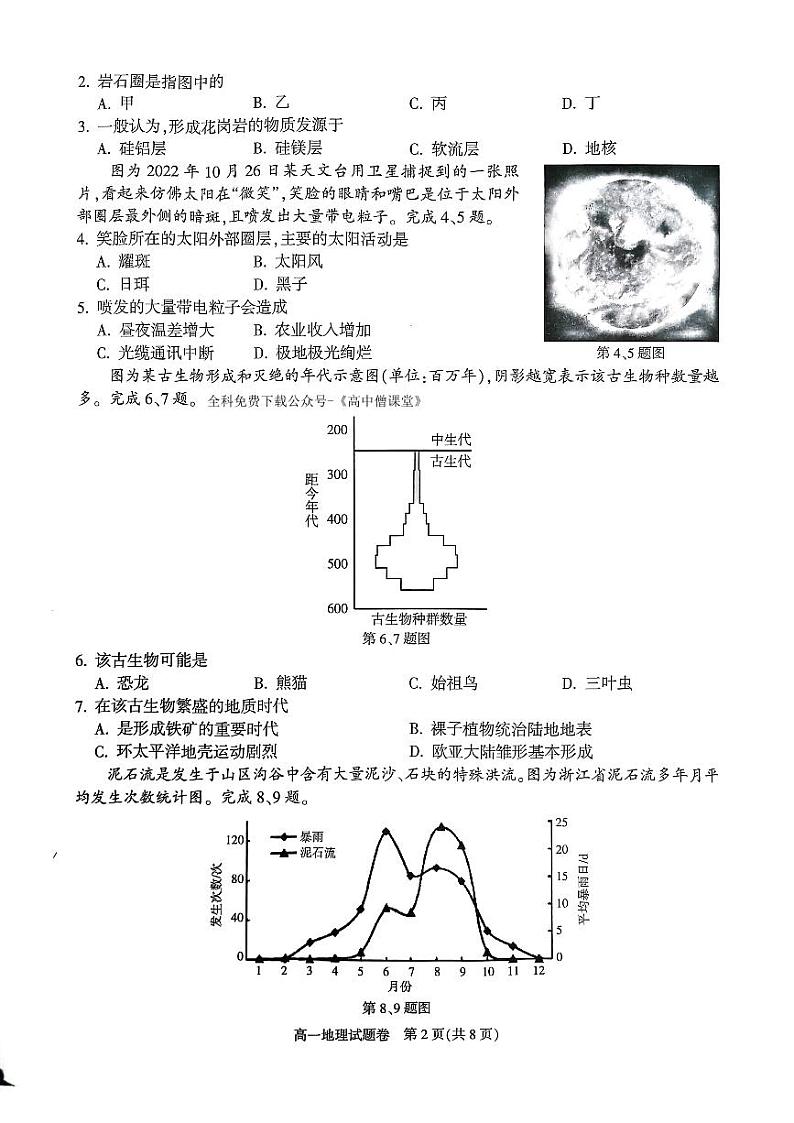 2023杭州高一上学期期末学业水平测试地理PDF版含答案02
