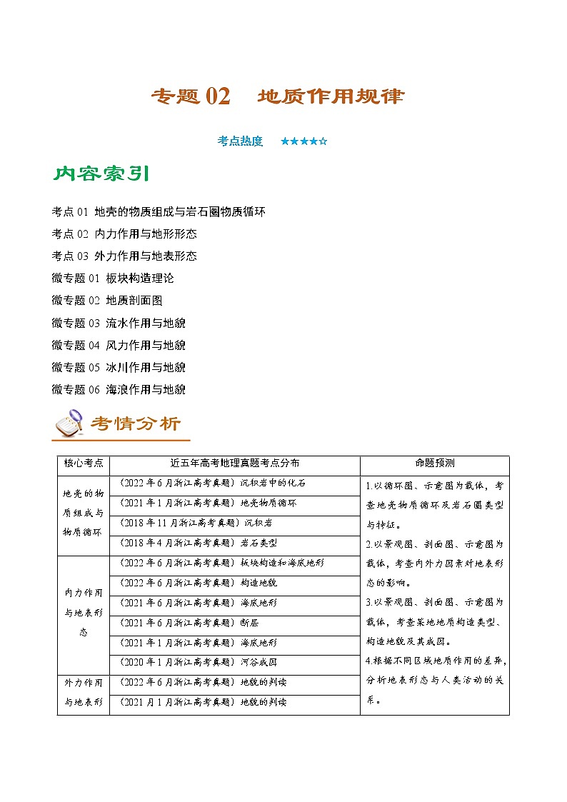 专题02 地质作用规律（讲义）——【高考二轮复习】2023年高考地理全面复习汇编（浙江专用）（原卷版+解析版）01