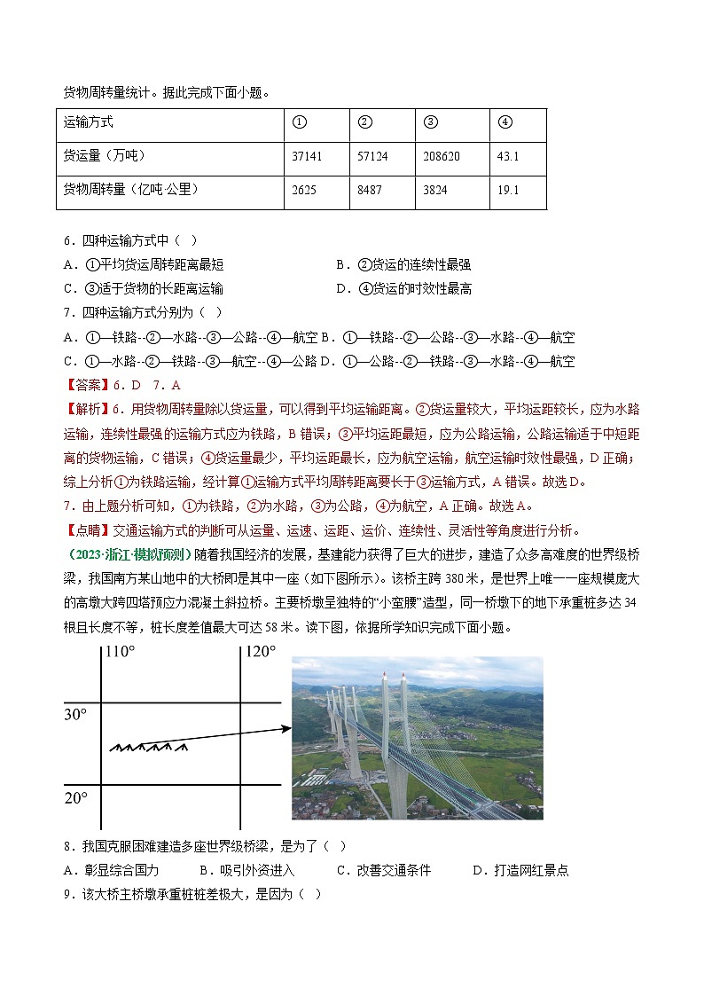 专题11 交通专题（分层训练）——【高考二轮复习】2023年高考地理全面复习汇编（浙江专用）（解析版）第3页