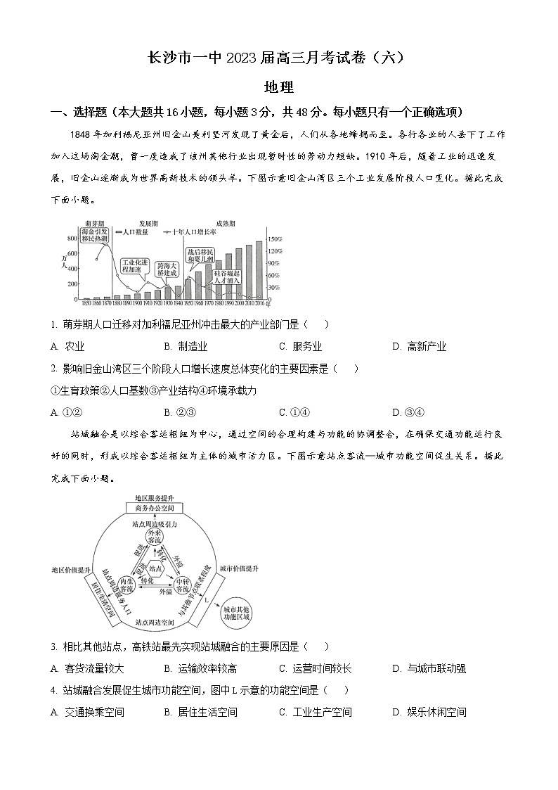 2023长沙一中高三下学期月考卷（六）地理含解析01