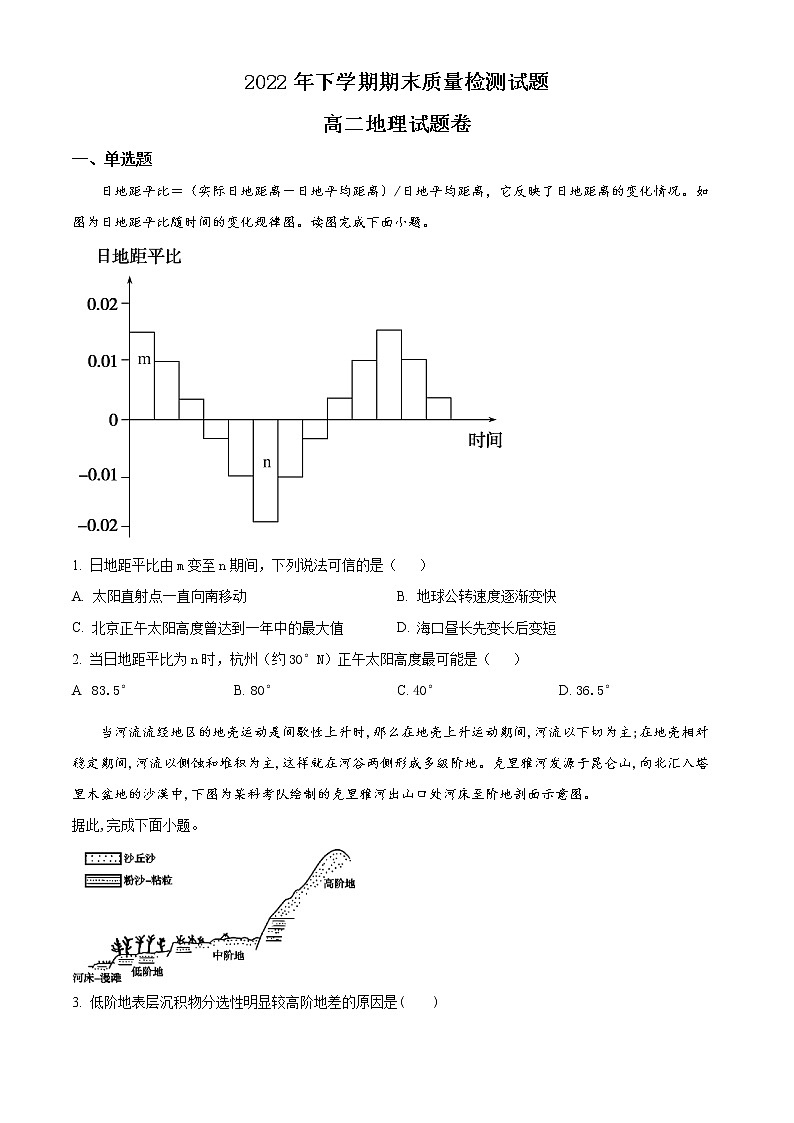 湖南省衡阳县2022-2023学年高二上学期期末地理试题无答案第1页