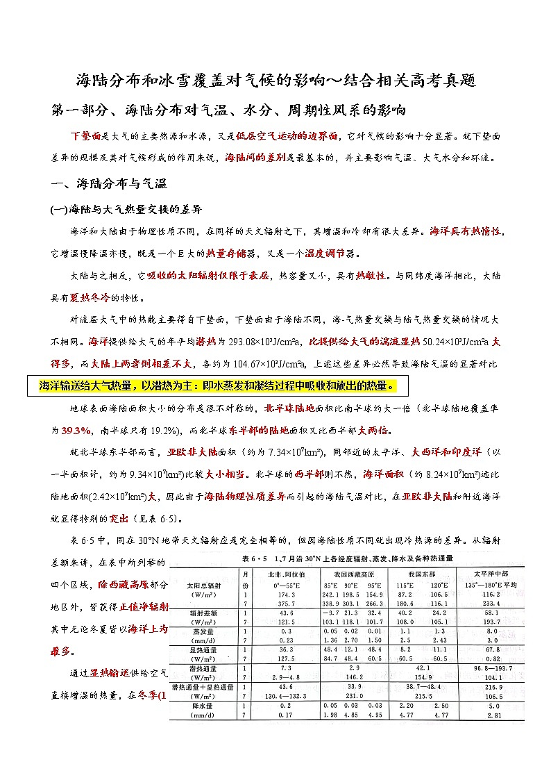 13 海陆分布和冰雪覆盖对气候的影响～结合相关高考真题-备战高考地理之探讨大学地理知识01