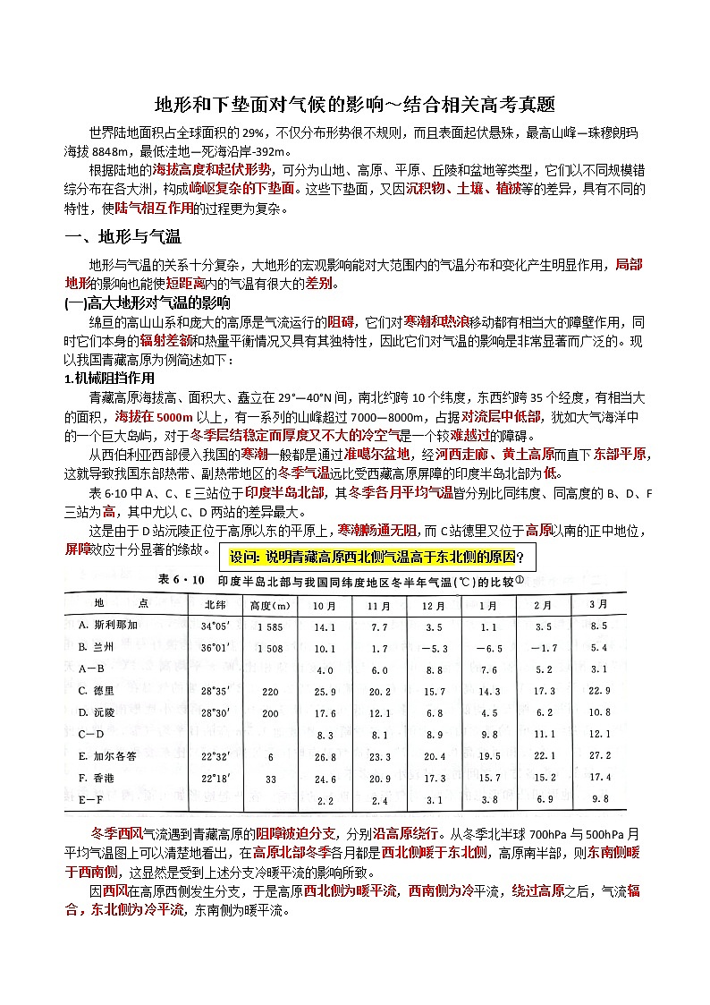14地形和下垫面对气候的影响～结合相关高考真题-备战高考地理之探讨大学地理知识第1页