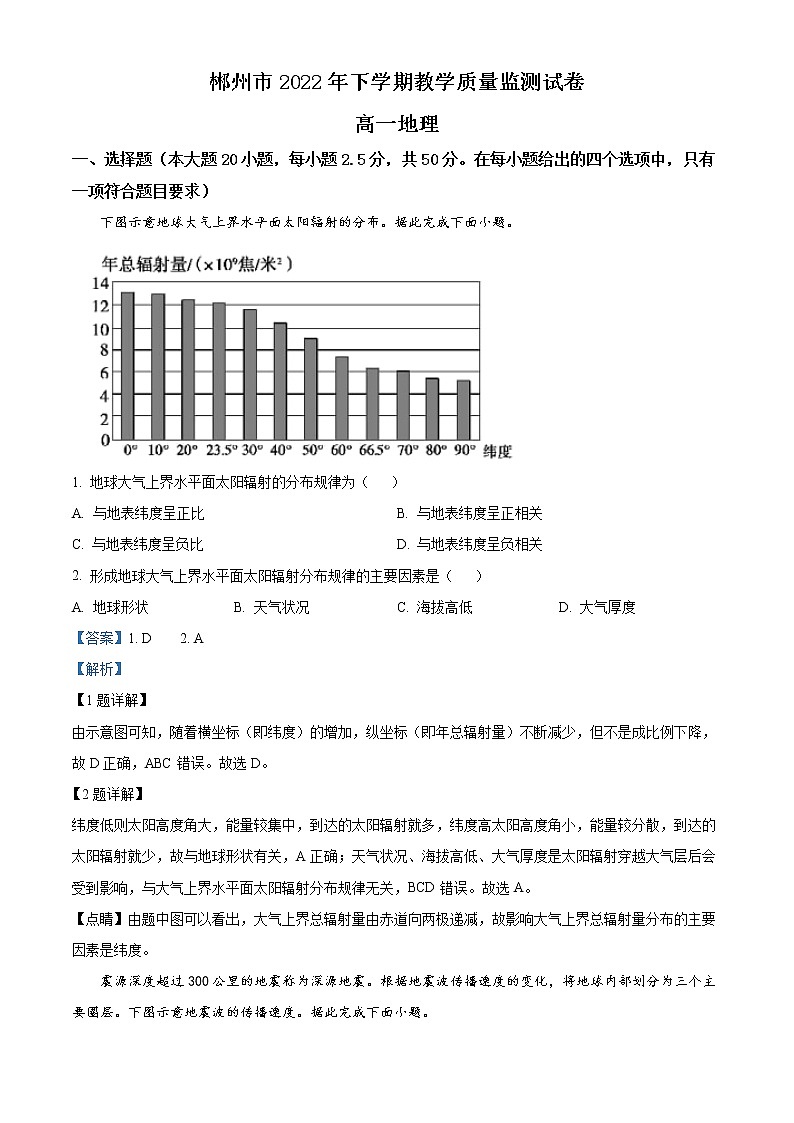 2023郴州高一上学期期末地理试题含解析01