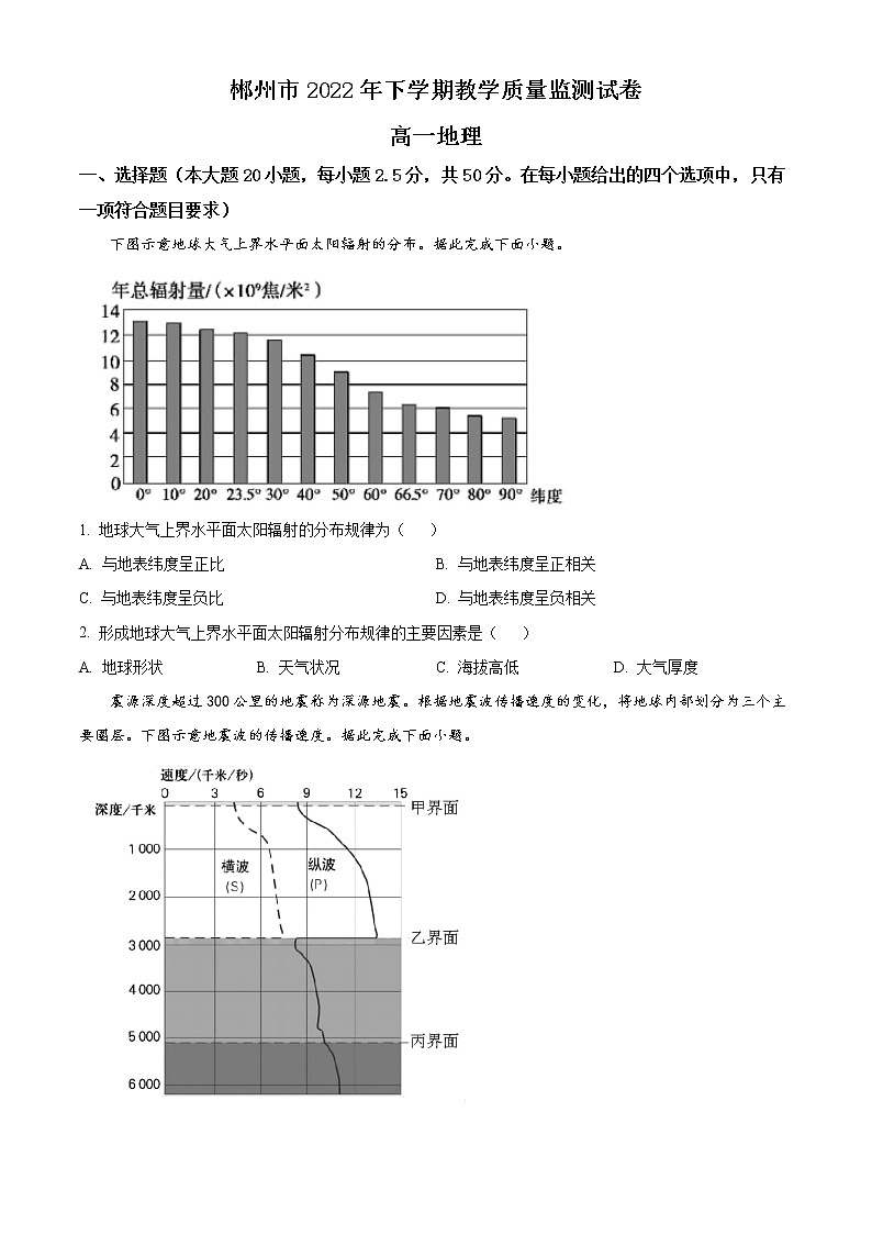 2023郴州高一上学期期末地理试题含解析01