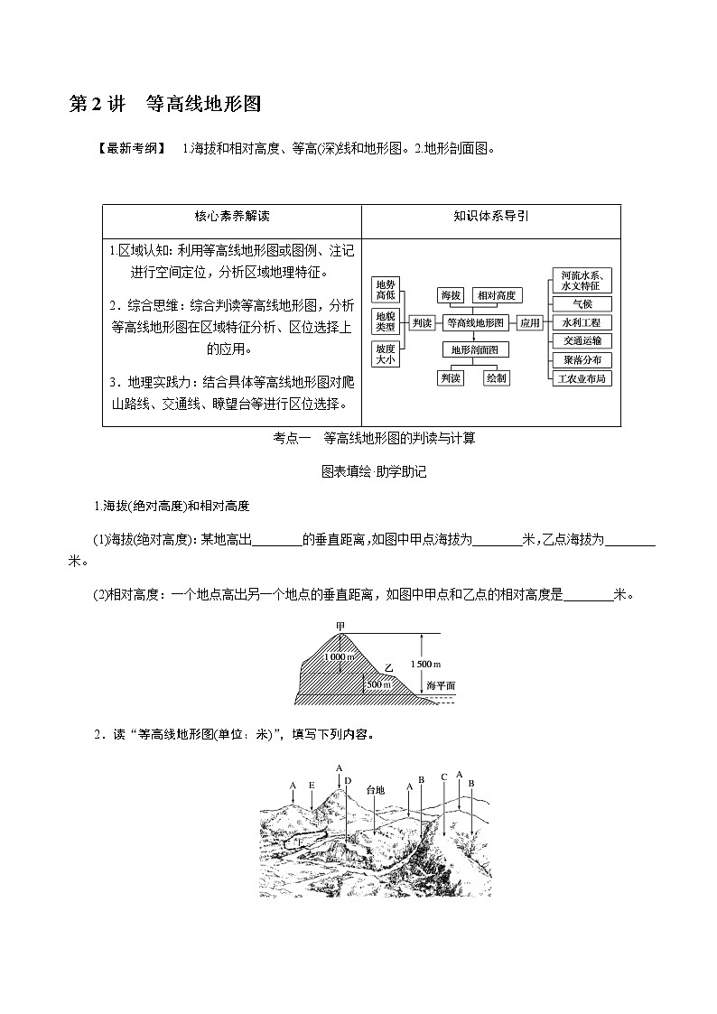 湘教版高考地理二轮复习第02讲等高线地形图学案01