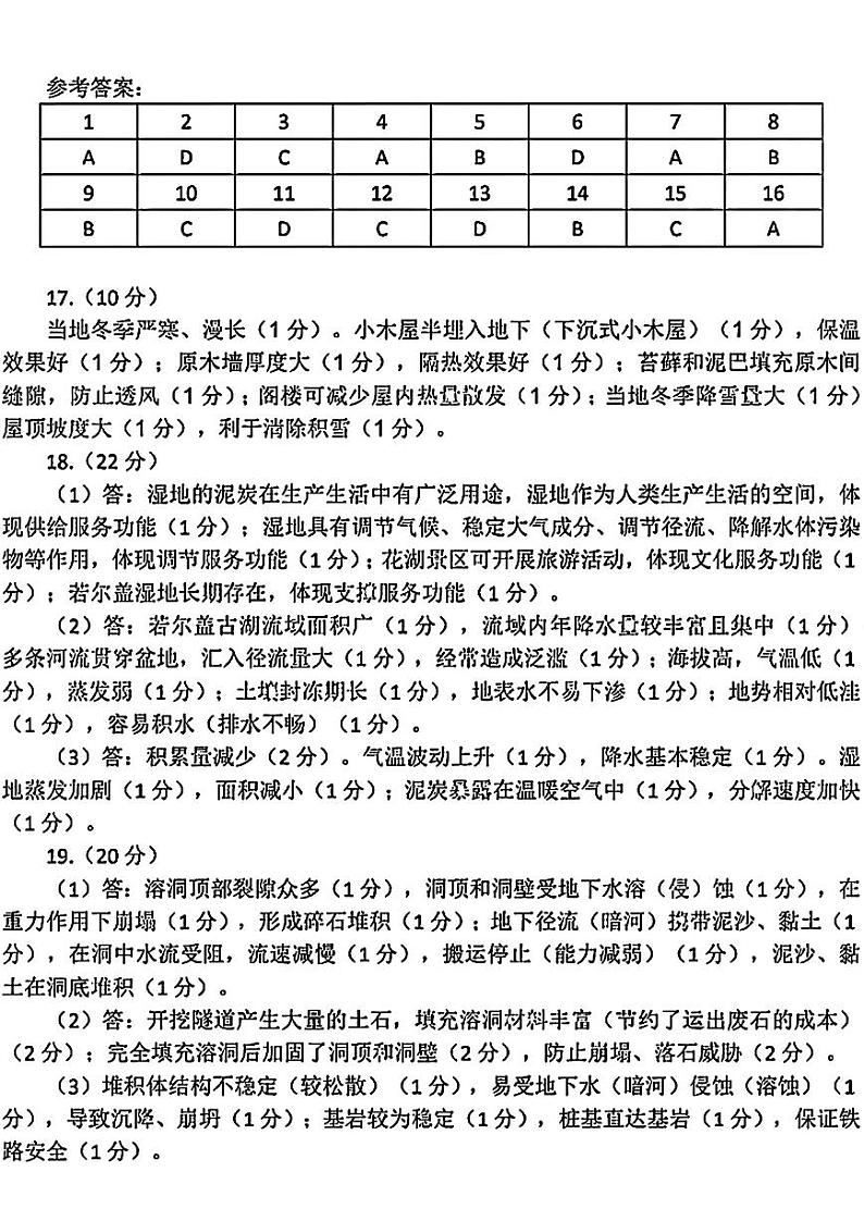 2023届福建省福州市高三普通高中毕业班质量检测（二检）地理试卷+答案01