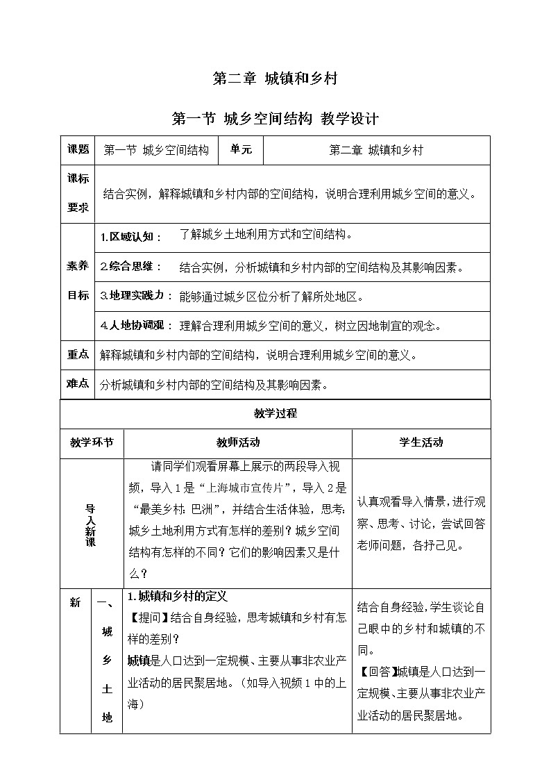 2.1 城乡空间结构 同步课件+教学设计+视频素材+课时训练01