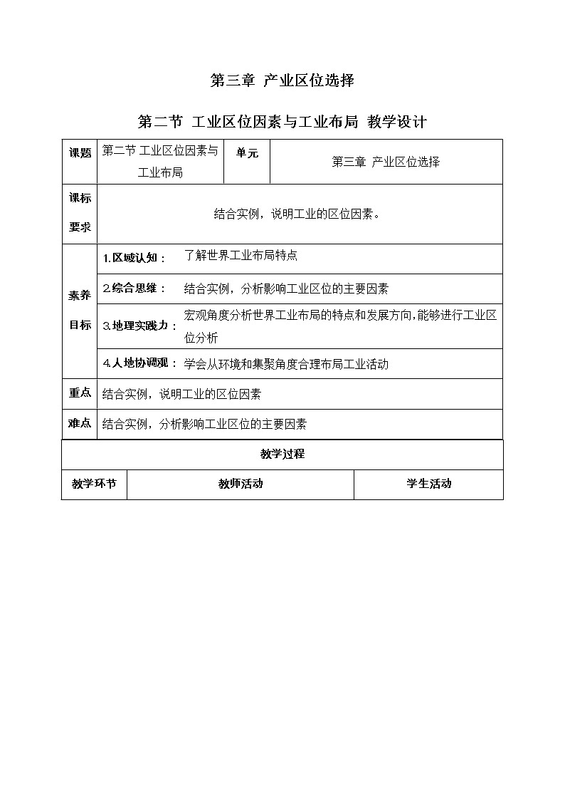 3.2 工业区位因素与工业布局 同步课件+教学设计+课时训练01