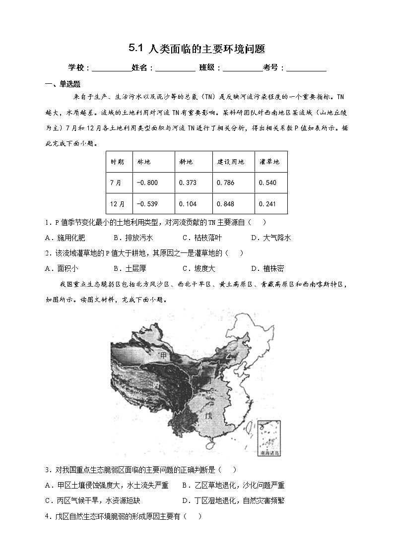 5.1 人类面临的主要环境问题 同步课件+教学设计+视频素材+课时训练01