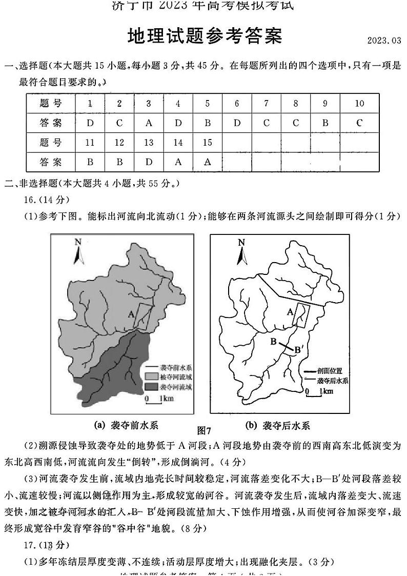 2023届山东省济宁市高三高考一模 地理试题及答案01