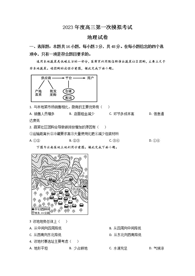 2022-2023学年辽宁省鞍山市普通高中高三下学期一模联考地理试题含答案01