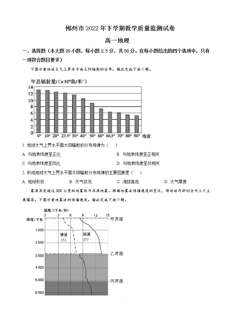 2022-2023学年湖南省郴州市高一上学期期末地理试题含答案第1页