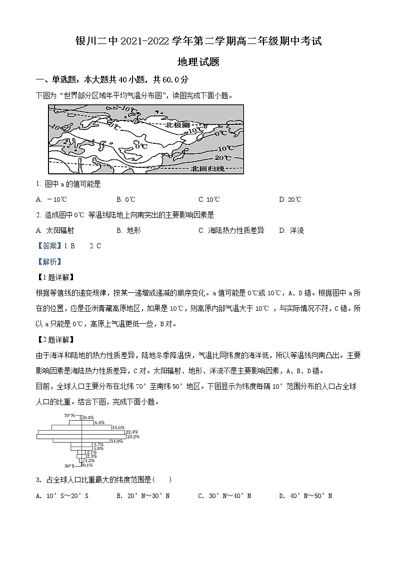 2022银川二中高二下学期期中考试地理含解析01