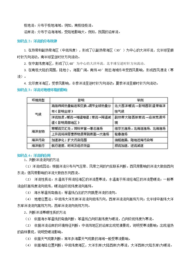 第3-4题：洋流-备战1月浙江选考地理真题面对面押题精讲练02