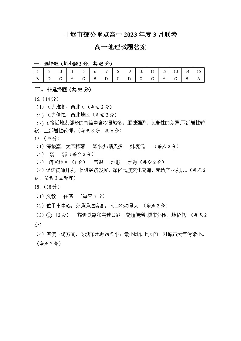 2022-2023学年湖北省十堰市部分重点中学高一下学期3月联考试题 地理 PDF版01