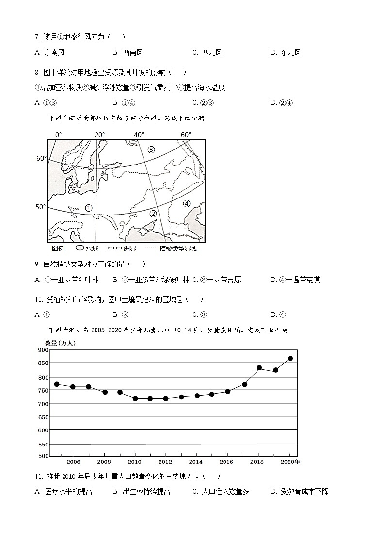 2022年浙江省温州市高考二模地理试题  Word版无答案03