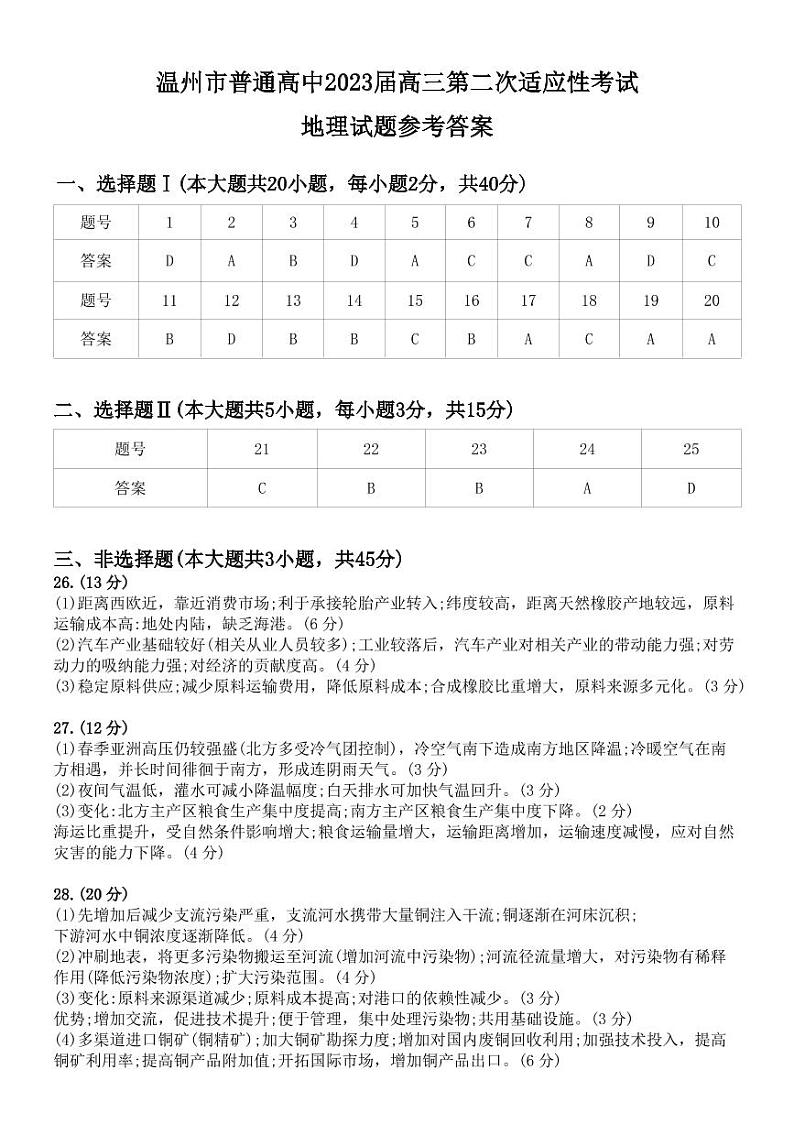 浙江省温州市普通高中2023届高三二模地理试题01