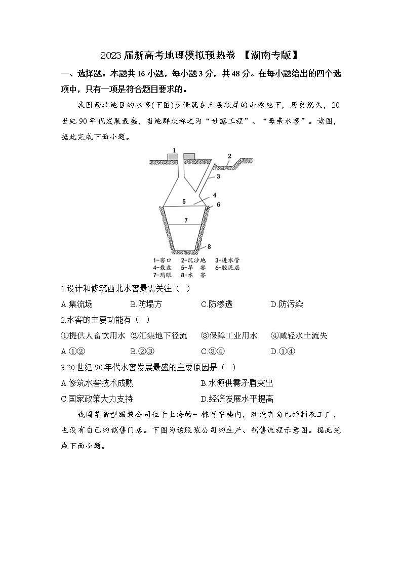 湖南省2022-2023学年高三地理下学期新高考模拟预热卷（Word版附解析）第1页