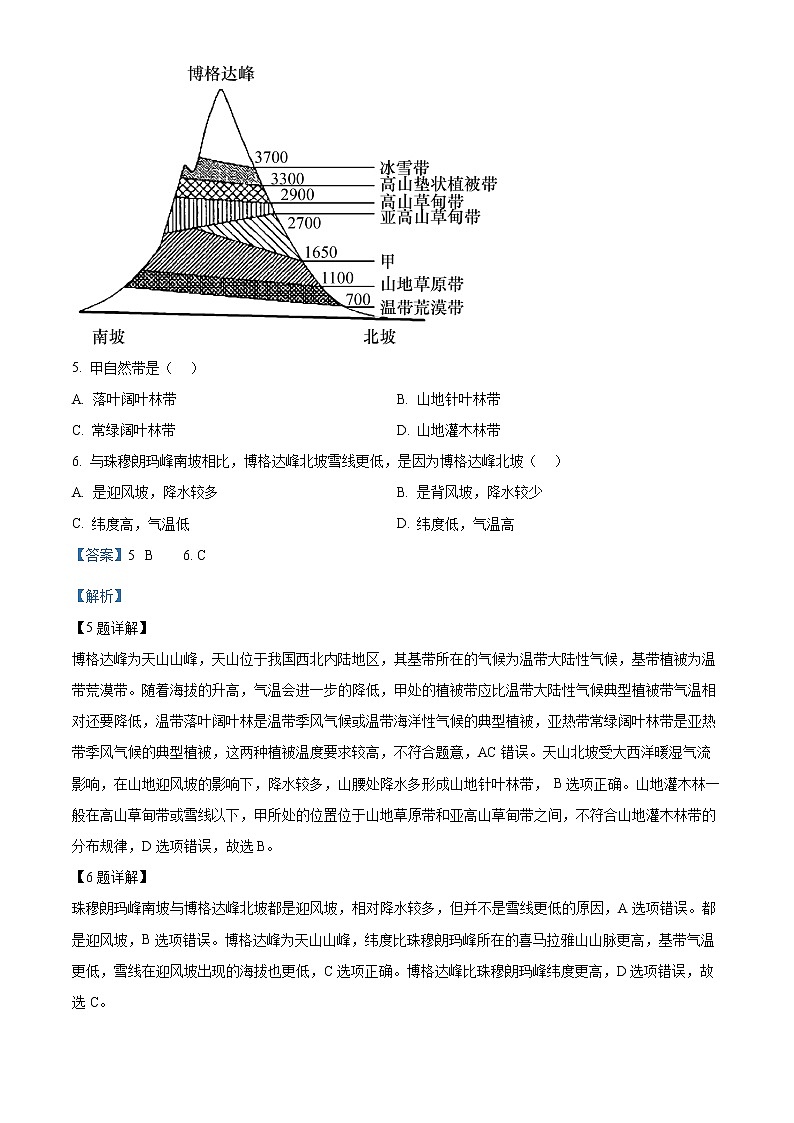 2022浙江省精诚联盟高二下学期3月联考试题地理含解析03