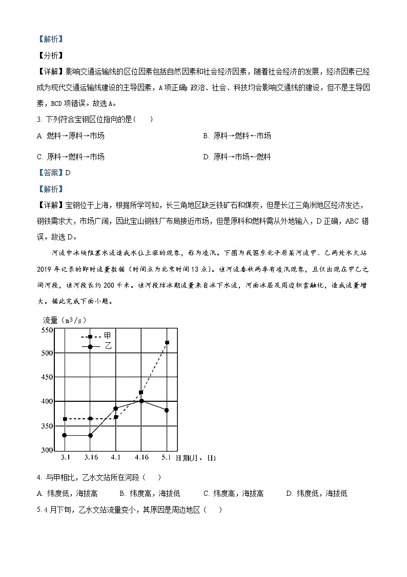 2022-2023学年新疆维吾尔自治区乌鲁木齐市第101中学高三下学期2月月考试题地理含答案02