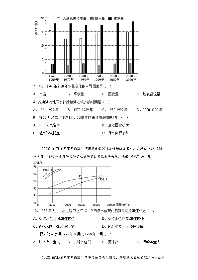 全国各地高考地理三年（2020-2022）真题分类汇编-13（自然地理）相互联系的水体03
