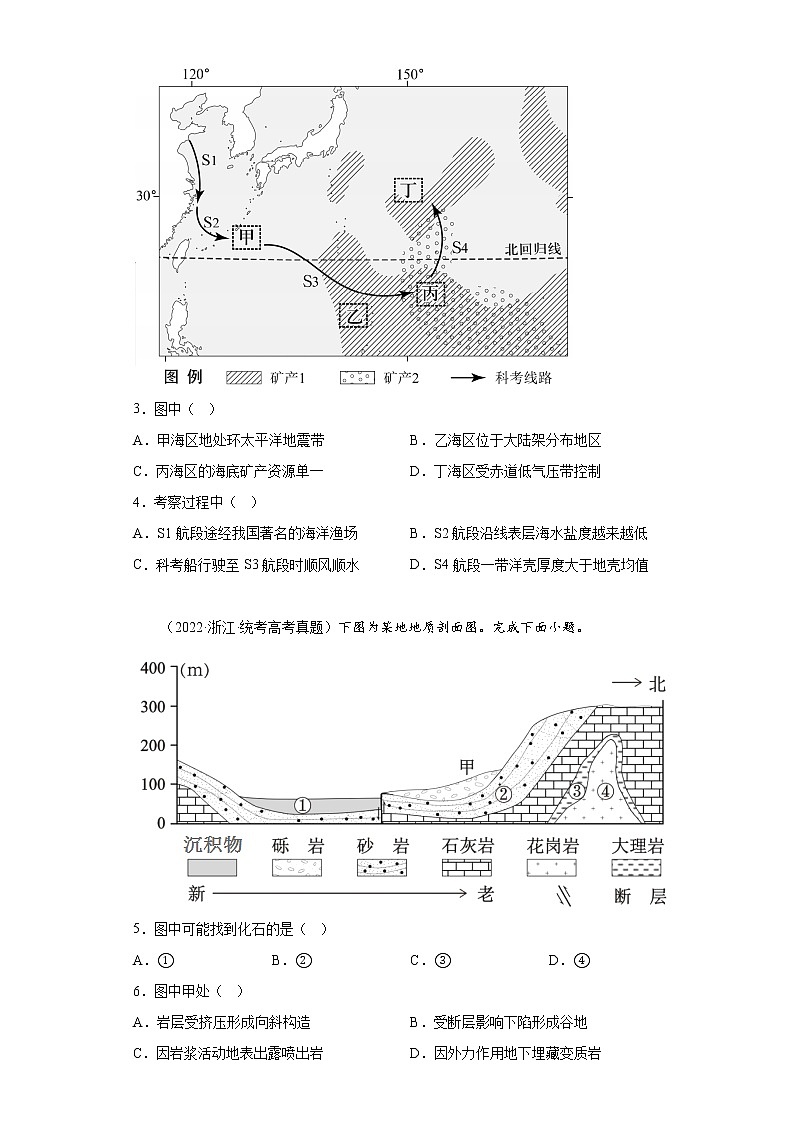 全国各地高考地理三年（2020-2022）真题分类汇编-18（自然地理）构成地貌的形成第2页