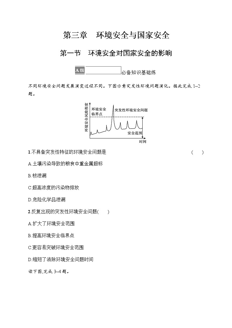 人教版高中地理选择性必修3第三章环境安全与国家安全第一节环境安全对国家安全的影响习题含答案01