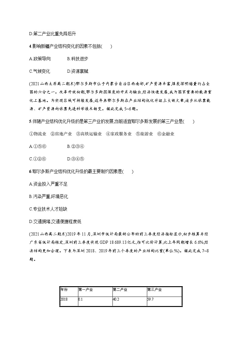 人教版高中地理选择性必修2区域发展第三章第二节地区产业结构变化习题含答案第2页