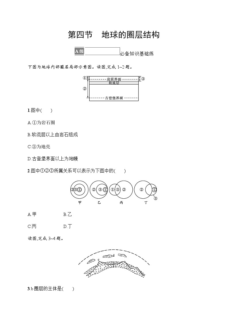 人教版高中地理必修第一册第1章宇宙中的地球第4节地球的圈层结构习题含答案01