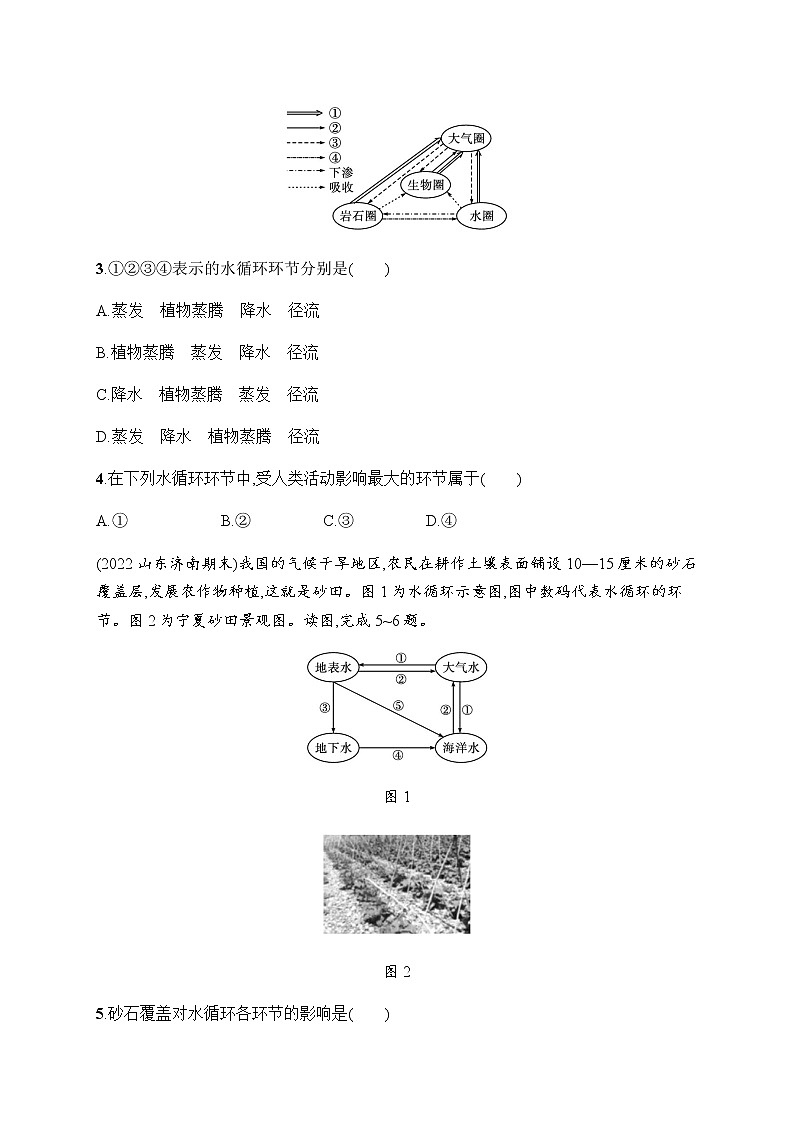 人教版高中地理必修第一册第3章地球上的水第1节水循环习题含答案第2页