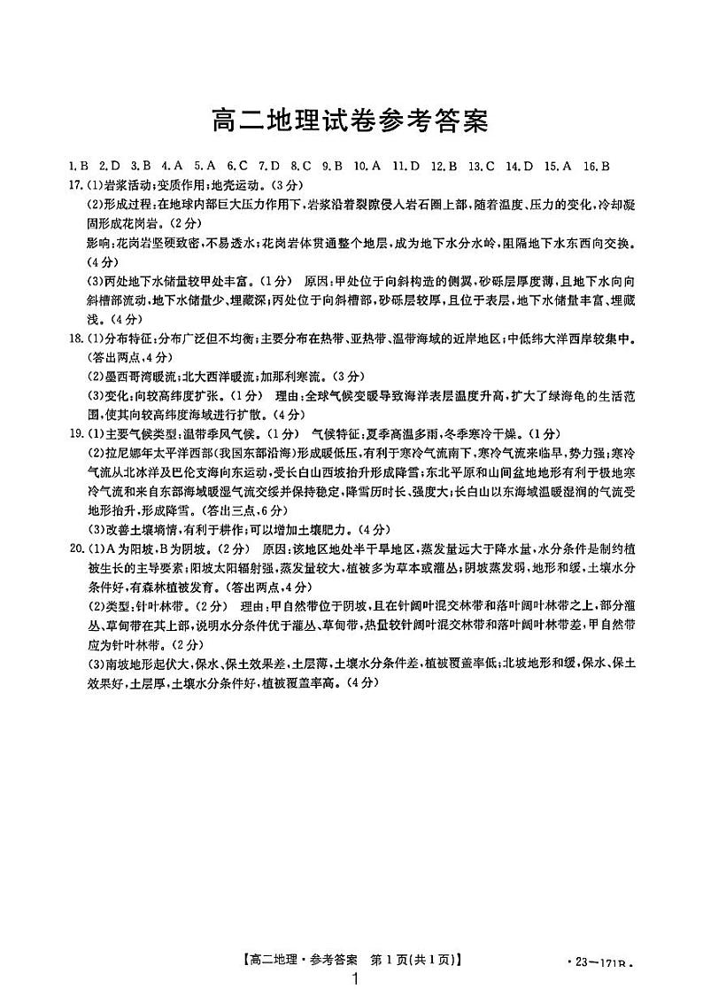2022-2023学年江西省多所重点校高二上学期12月统一调研地理试题（PDF版）01