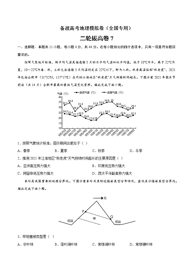 二轮拔高卷7-备战高考地理模拟卷（全国卷专用）（原卷版）第1页