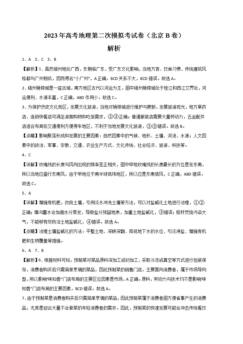 2023年高考第二次模拟考试卷：地理（北京B卷）（全解全析）01