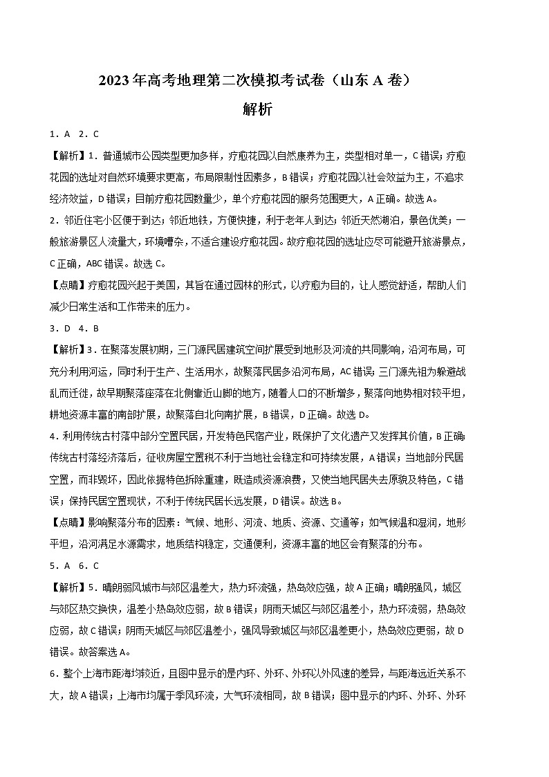 2023年高考第二次模拟考试卷：地理（山东A卷）（全解全析）01