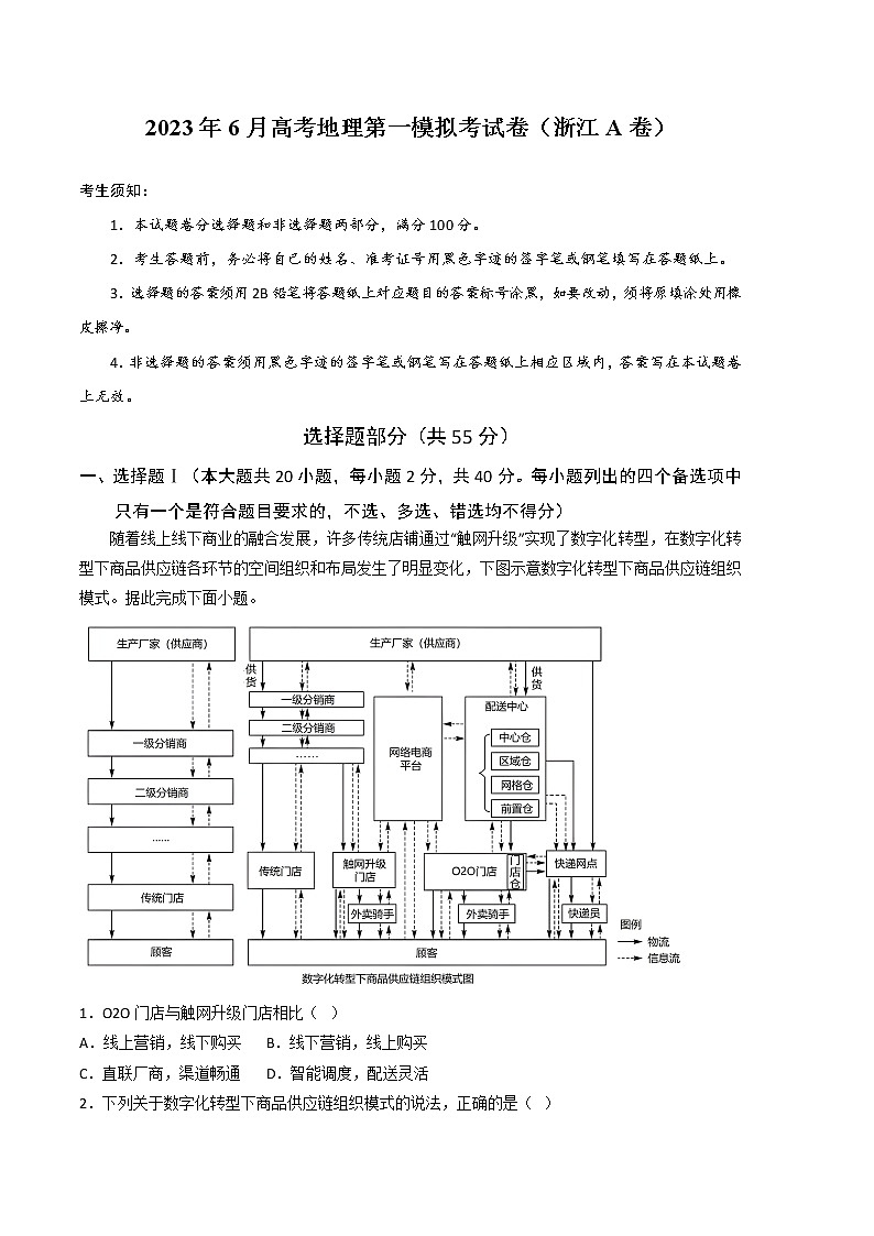 2023年高考第二次模拟考试卷：地理（浙江A卷）（考试版）01
