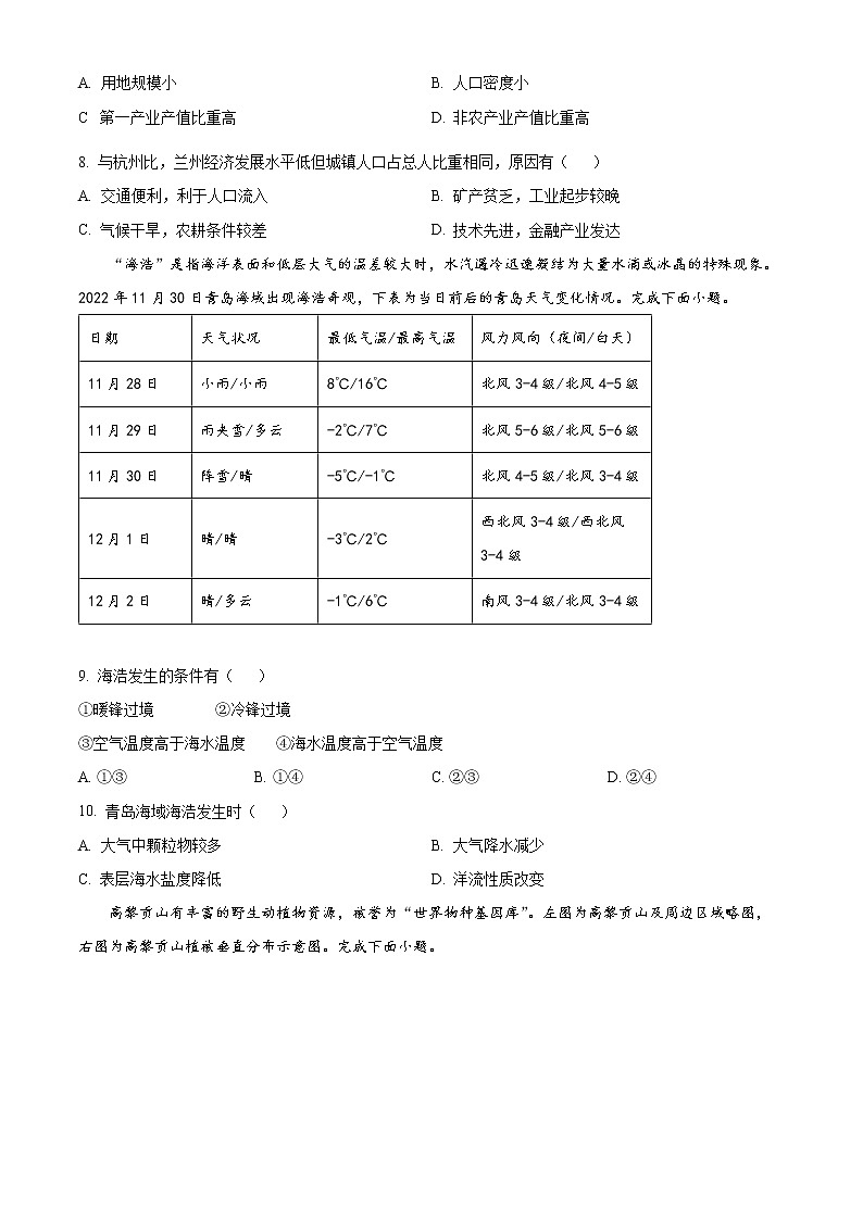 2023杭州高三下学期教学质量检测（二模）地理含解析03