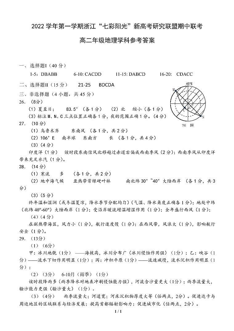 2022-2023学年浙江省“七彩阳光”新高考研究联盟高二上学期期中联考地理试题PDF版含答案01